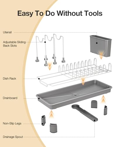 Small Dish Drying Rack with Drainboard, Compact for Kitchen Counter, Grey - color: Gray