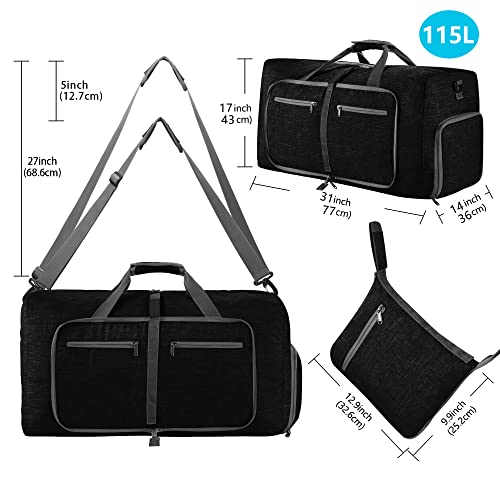 Vomgomfom 65L/85L/115L Foldable Travel Duffle Bag with Shoe Compartment - color: Black, size: 115L