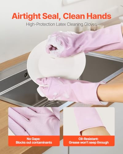 VEVOR Reusable Dishwashing Gloves, 2 Pairs Colorful Reusable Household Kitchen Cleaning Gloves for Washing Dishes and Cleaning Tasks, Flexible Long-lasting and Non-Slip, Medium, Blue + Purple