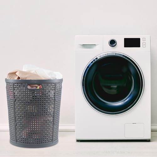 40 L Round Laundry Baskets, Tall Plastic Clothes Hamper, Gray