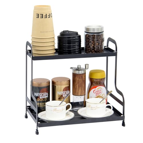2-Tier Metal Countertop Organizer, Standing Storage Shelf - color: Black-iron