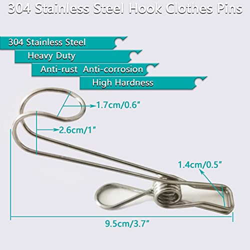 Stainless Steel Clothes Pins, 304 Stainless Steel Metal Long Tail Clothes Pins Stainless Steel Hook Clothes Pins Large Rust-Proof Clothes Pins (24)