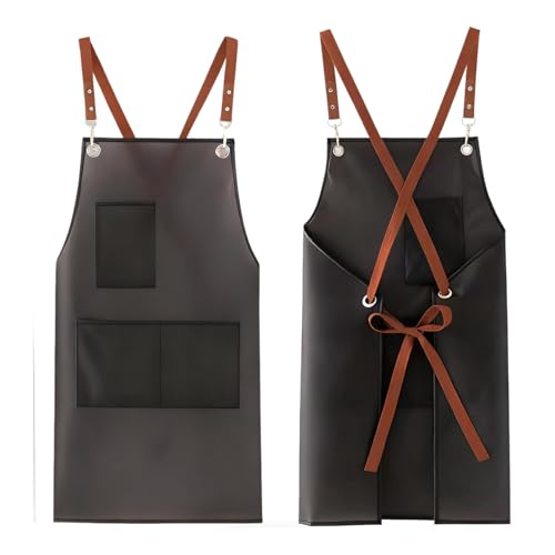 2 Pack Waterproof Translucent Apron with Large Pockets,Cross Back Apron Cooking Apron for Dishwashing,Cleaning Fish, - color: Black&brown