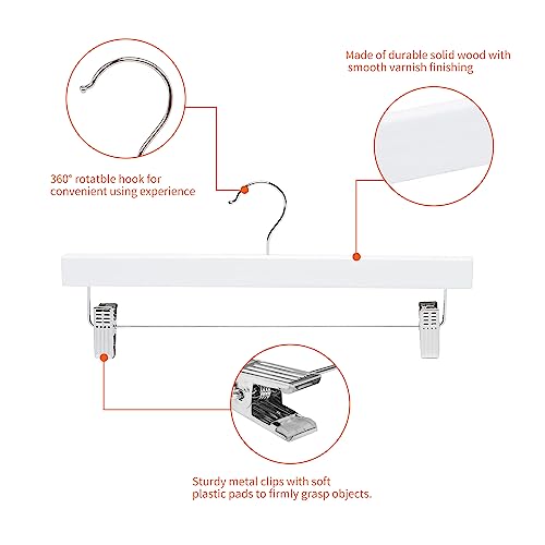 Amazon Basics Durable Wooden Pants and Skirt Hangers with Clips, Closet Organizer, White, 10-Pack - size: 10-Pack