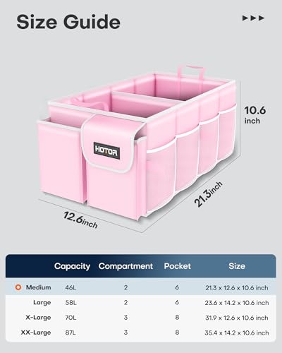 HOTOR Trunk Organizer - Foldable Car Organizer for SUVs & Sedans Storage - color: Pink, size: Medium (2 Compartments)
