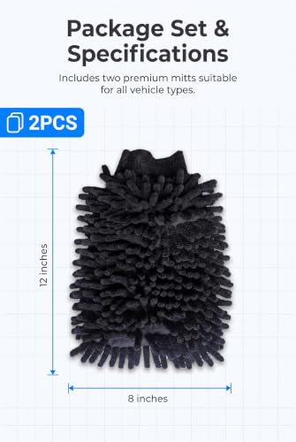 2 PCS Microfiber Car Wash Mitts for Soft Plush Detailing, Black