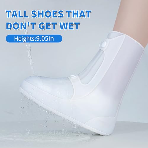 SooGree Waterproof Rain Shoe Covers Rubber Shoe Boot Covers Not-Slip Reusable Rain Shoe Protectors Galoshes Overshoes for Man and Women Sand Control Rain Snow (White, XL) - color: White, size: XL
