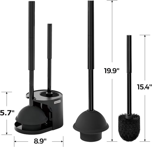 FORASTO 2Pack 2 in 1 Toilet Brush and Plunger Set, Extended Handle Plunger,Toilet Bowl Brush Plunger Set,Bathroom Cleaning Tools,Toilet Brush Plunger Combo,Cleaning Supplies,Black - color: Black, size: 2Pack