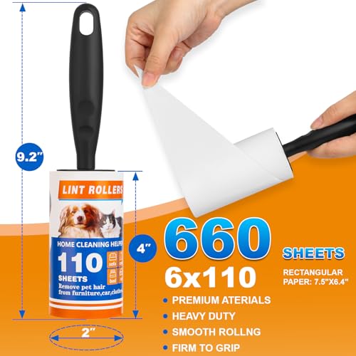 Lint Roller,Extra Sticky,660 Sheets with 3 Handles - size: 6 Count / 660Sheets
