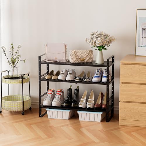 Jojocross Expandable Stackable Aadjustable Shoe Rack Pantry Shelf for Kitchen Cabinets Counter Shelves Countertop Cupboard Storage Solution,Sturdy Heavy-Duty Metal Construction(2Packs/Black/Large) - color: 2Packs/Black, size: LARGE:10.2"D x 16.5"W x 7.8"H