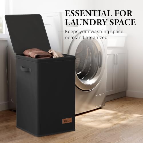 Simple Houseware Foldable Laundry Hamper Basket with Lid and Bag, Black - color: Black