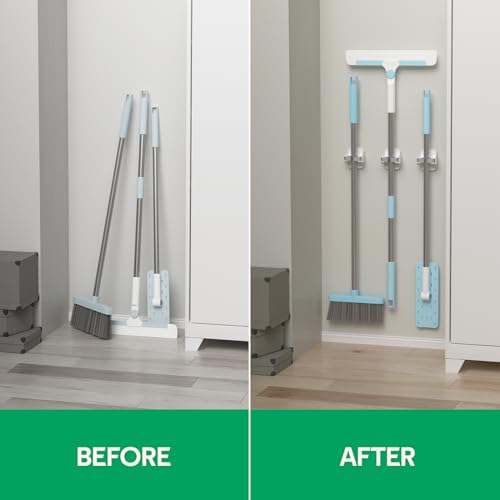 reliahom Broom Holder Wall Mount Mop Grippers organizer wall hanging, 3Pack - color: White, size: 3 Pack 1Rack