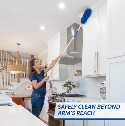 Unger Connect and Clean Microfiber Duster with Pivoting Handle & 4' Steel Telescopic Pole, High-Access Dusting and Cleaning, Dusting Tools, Cleaner Tool for Windows, TVs, Moldings, Cabinets