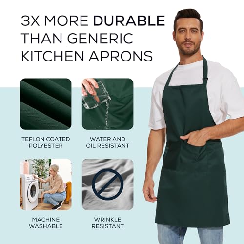 Will Well Kitchen 2 Pack Bib Apron For Men & Women with 2 Pockets - Green - color: 02 - Green, size: 6 Pack
