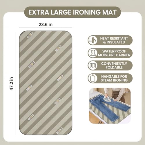 Foldable Heat-Resistant Ironing Mat, Portable Ironing Pad with Silicone Iron Rest, Non-Slip Backing Clothes Steamer Board for Countertop Travel Home, Green 120x60cm - color: Green, size: X-Large