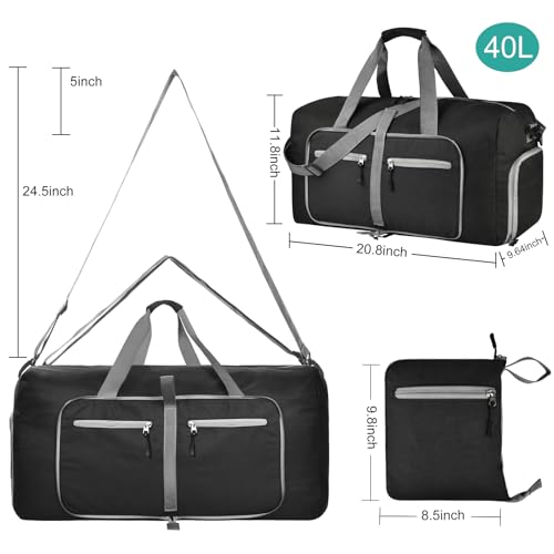 Dimayar 40L Foldable Duffle Bag, Travel & Weekender, Overnight, Gym - color: Black, size: 40L