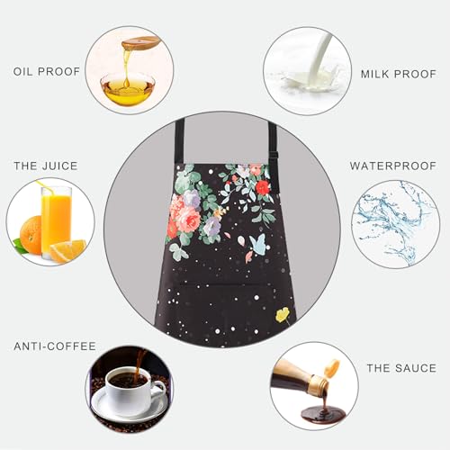 DILLMAN 2 Pack Floral Aprons with Pocket Blooming Womens Waterproof Adjustable Cooking Aprons Kitchen Gardening Salon - color: 2pack #a
