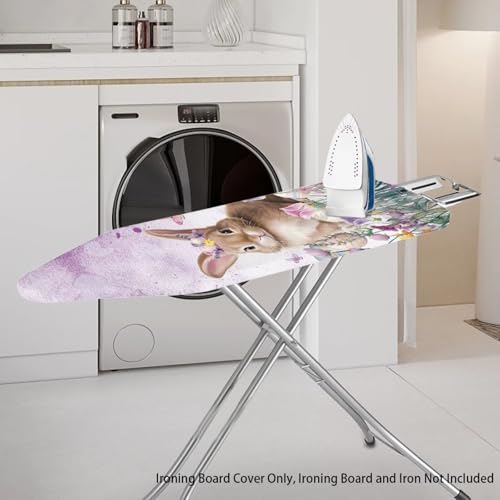 Bunny Tulip and Easter Eggs Ironing Board Cover and Pad with Elastic Edge and Hook and Loop Fasteners Scorch Resistant Iron Board Accessories for Easter - color: Bunny Tulip