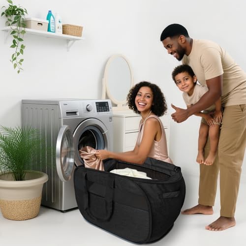 100L Extra Large Mesh Pop Up Laundry Hamper with Lid & Handles 2 Pack, XL Foldable Dirty Clothes Basket for Home Dorm Closet Storage, Portable Laundry Bin, Black. 2H - color: Black + Black