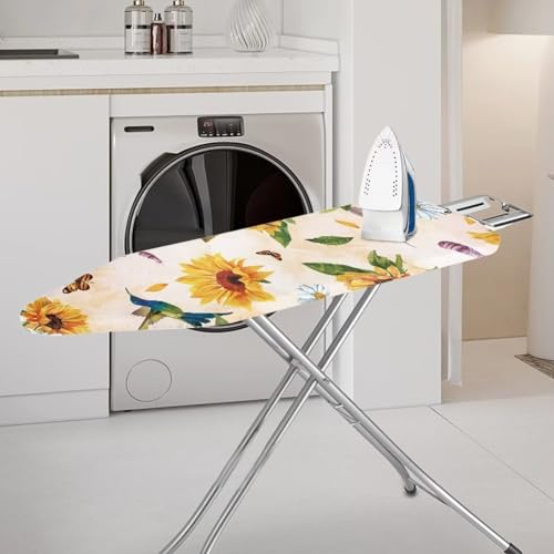 Sunflower Hummingbird Ironing Board Cover and Pad Soft Ironing Board Cover, Non Stick Scorch and Stain Resistant Standard Size 15x54 Inch with Elastic Edges - color: 0 Sunflower Hummingbird