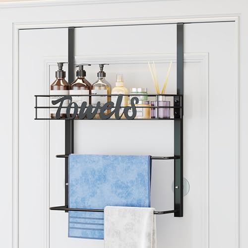 SWTYMIKI Over the Door Towel Racks for Bathroom - 3-Tier Wall Mounted Bathroom Towel Storage Organizer Holder with Metal Shelf, Black - color: 3 Tier-black