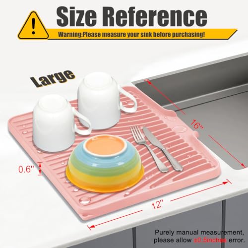 TIKNIK Silicone Dish Drying Mat for Kitchen Counter, Pink-1pcs, 16" x 12" - color: Pink-1pc, size: 16" x 12"