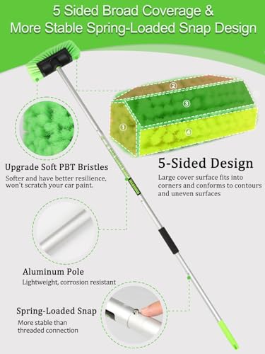 Jisejima Five-Sided Car Wash Brush with Long Handle,Soft Bristle Scrub Cleaning Mop with Extendable Handle for Car, SUV, Truck, Caravan, Boat, House Siding, Sweep Snow 60”/151cm