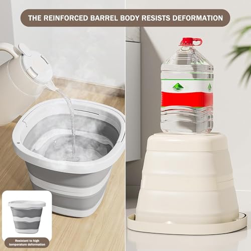 Collapsible Utility Bucket with Handle, 10L Sizes, Multi-Purpose for Foot Bath, Cleaning, Storage, Beige (Grey) - color: Grey-10l