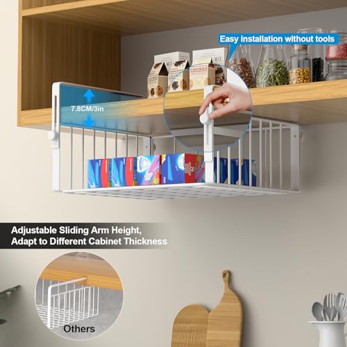 AmonHouseware 2Pack Under Shelf Storage Basket Organizer, White - color: White