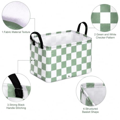 Sage Green Storage Basket Girls Organizer Bin Gift Baskets for Home/Dorm/Kitchen/Pet/Office/Closet/Shelf - color: Grey green white square