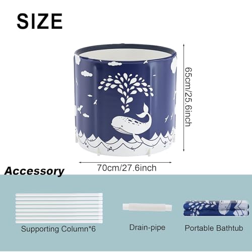 Portable Foldable Bathtub, Collapsible Adult Bath Tub for Hot SPA and Ice Bath, Space-Saving Storage, Durable PVC Material (Whale, 27inch) - color: Whale