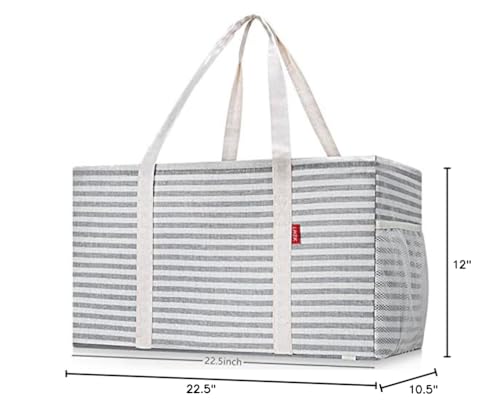 LHZK Standing Extra Large Utility Tote Bag with Metal Wire Frame and the Sides Rinforced, Extra Large Tote Bag with Handle, Reusable Grocery Bags Foldable, Beach Bag, Car Tote (Gray) - color: Gray, size: 22.5''x10.5''x12''-1 Pack
