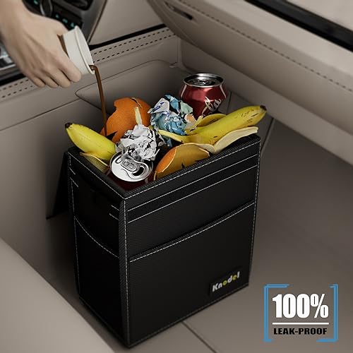 K KNODEL Car Trash Can with Lid, Car Garbage, Bin and Bag (Large, Black) - color: Black, size: Large