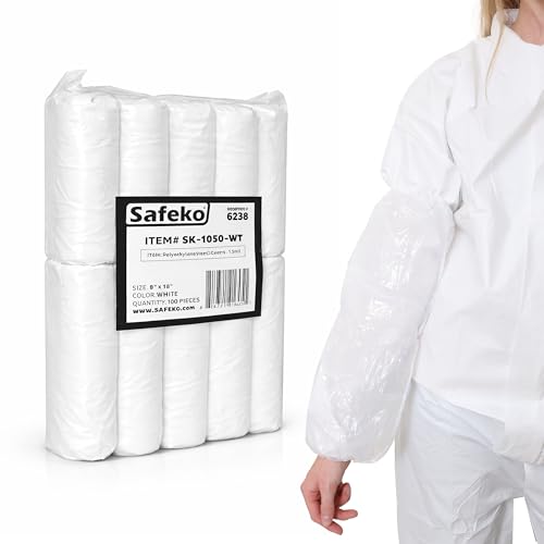 Polyethylene Sleeve Covers, 1.5 Mil, Elastic Wrist and Upper Arm, Disposable Arm Covers for Food Handling, Janitorial, Processing, and Industrial Use, White, 1000