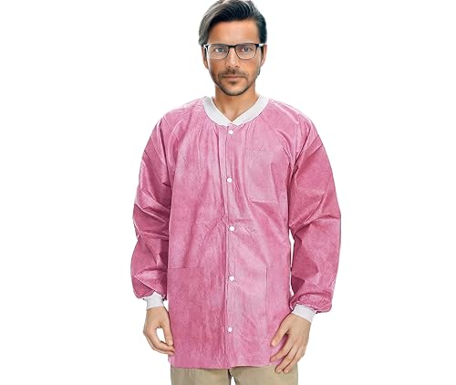 SunLite Ultra 3800 Series Premium Disposable Lab Jackets, Pockets, Knit Collar & Cuffs, Hip Length, 10 Pack - color: Raspberry, size: 4X