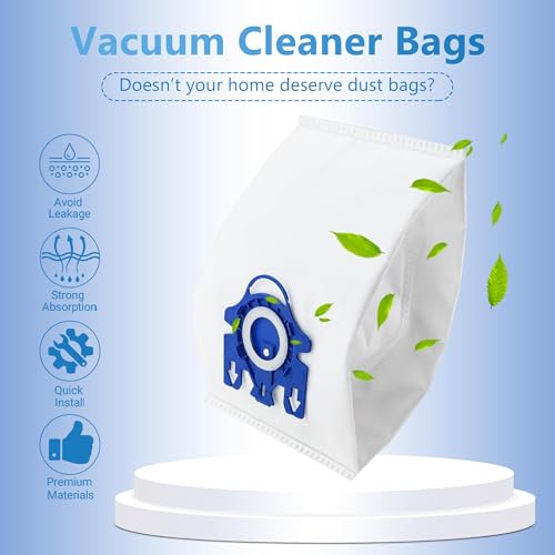 Improvedhand 10 Packs 3D Airclean Bags Replacement for Miele GN Vacuum Cleaner Bags Fit for Miele Classic C2 C3 S2 S5 S8 S400 Series with Motor Protection Filters, AirClean Filters - size: 10 Pcs