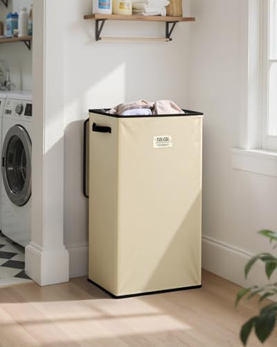 SOLEDI 100L Laundry Hamper with Lid, Large Collapsible Laundry Basket - color: Beige, size: 100L