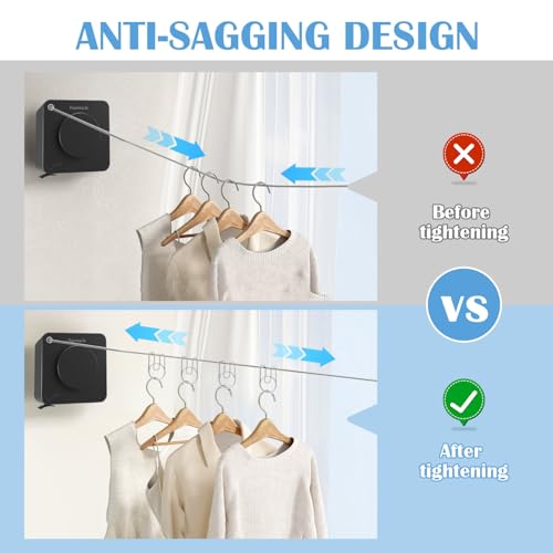Retractable Clothesline Indoor, Non-Sagging Outdoor Clothes Line Retracting 15.7 Feet Heavy Duty Laundry Line Retractable Wall Mounted Clothes Line Outdoors (Black, Square) - color: Black, size: Square