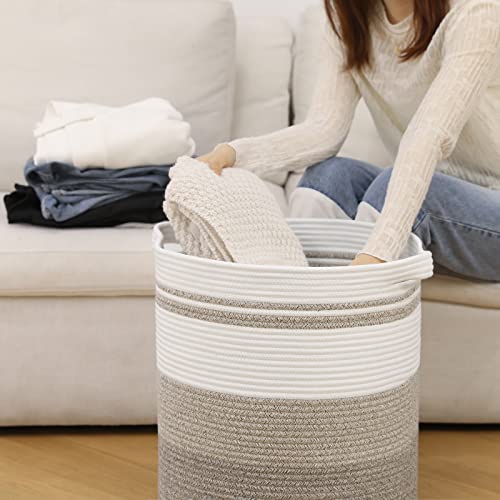 OIAHOMY 58L Laundry Baskets-Laundry Hamper, Storage Basket with Handles, Decorative Basket for Living room, Woven Storage Basket for Toys Bin, Pillows, Blankets, Clothes-18x16in-Gradient Brown - color: Gradient Yellow, size: 16*16*18in