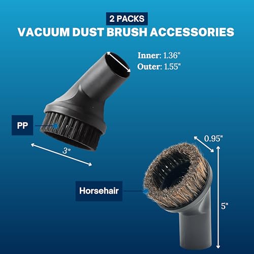 2PACK (35MM) Vacuum Brush Attachment Kit for Car Detailing, Furniture & More (PP & Horse Hair Bristles) - Fit Miele C1 C2 C3 & Shark Navigator Lift Away NV360 NV350 LA555