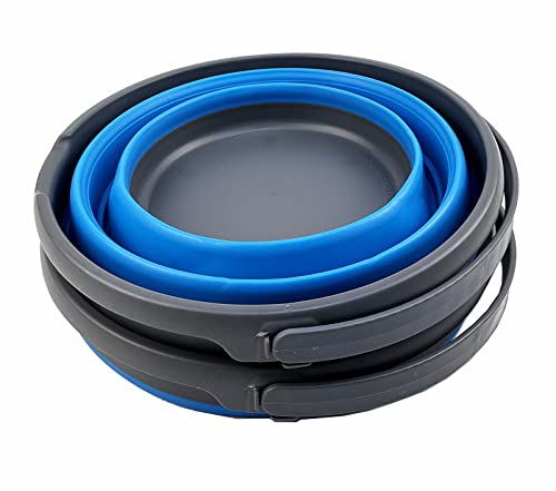 SAMMART 10L (2.6 Gallon) Collapsible Plastic Bucket - Foldable Round Tub - Portable Fishing Water Pail - Space Saving Outdoor Waterpot, Size 33cm Dia (Grey/Cerulean (Set of 2)) - color: Grey/Cerulean (Set of 2)