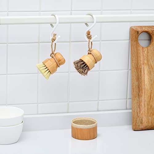 SUBEKYU Bamboo Dish Scrub Brush,Produce Brush,2 Pack with Holder - color: Sandstone Base +Sisal 1p+palm 1p, size: Regular size