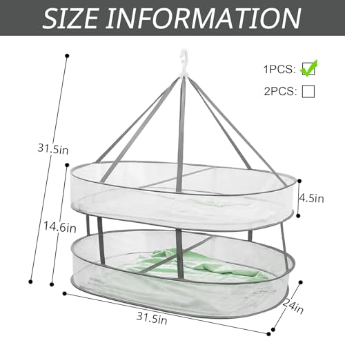2Tier Clothes Drying Rack Foldable 31.5" Mesh Clothes Hanging Dryer - size: 2 Tier