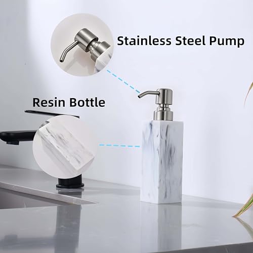Ink White Soap Dispenser, Countertop Lotion Resin Bottles with Rust Proof Brushed Nickel Pump, Refillable Liquid Hand Soap Jar, Resin Shower Dispensers for Bathroom, Kitchen - color: Ink White+brushed Nickel