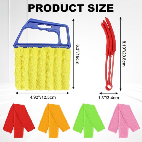 4 Pcs Window Venetian Blind Cleaner, Mini Blinds Cleaner Brushes with 4 Microfiber Sleeves, 7 Finger Brush Dusting Cleaner for Window Shutters Air Conditioner (Red+Blue) - color: 4pcs - Blue/Green