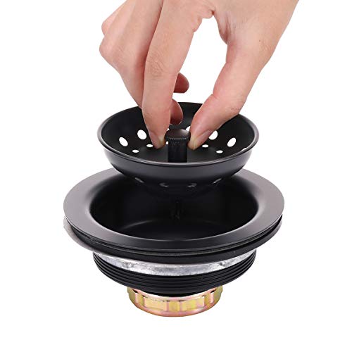 KONE 3-1/2 Inch Kitchen Sink Stainless Steel Basket Strainer Water Stopper with Drain Assembly, Black Finish Rustproof and Durable - color: Black