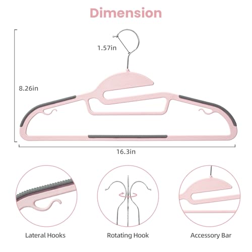 Heavy Duty Plastic Hangers 50 Pack with Non-Slip Design,0.2 Inches Thick,360°Swivel Hook Space Saving Organizer for Bedroom Closet,Shirts,Pants,Strong Enough for Coat(Pink- S Shaped) - color: Pink