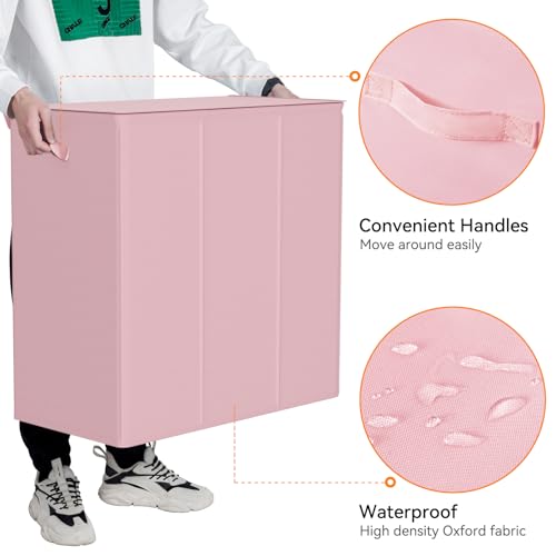 WOWLIVE 180L Laundry Hamper 3 Section, Large Laundry Basket with Lid - color: Pink, size: 180l (31.5"L x 12.5"W x 28"H)