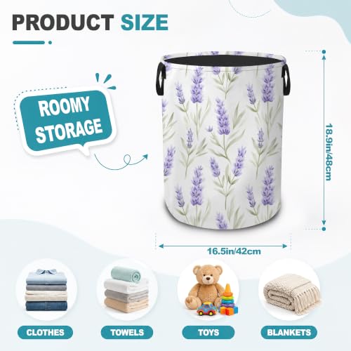 Lavender Flowers Dirty Clothes Hamper,Foldable Laundry Basket with Handles,Watercolor Floral Waterproof Oxford Cloth Storage Bin for Bedroom Bathroom Nursery,16 x 20 Inch - color: Lavender Flowers,Watercolor Floral