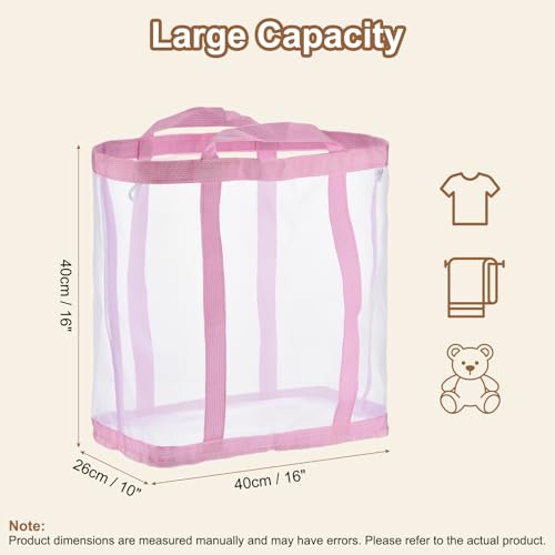 uxcell Collapsible Laundry Basket,Mesh Hamper with Handles,Foldable Laundry Bag,Breathable Hanging Laundry Hamper for Washing Storage,Bathroom, Dorm,Travel,Beach, Pink Extra Large - color: Pink, size: Extra Large